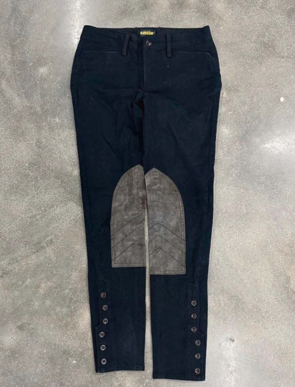 Ralph Lauren Rugby Black Equestrian Riding Pants Knee Patches Ankle Buttons 0